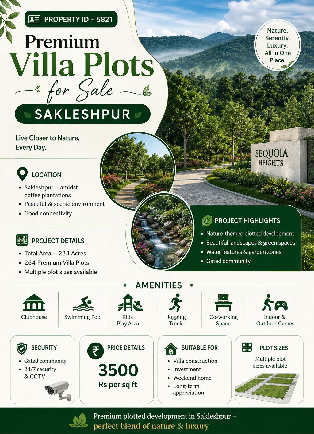 *🆔 PROPERTY ID – 5821* 🌿 *Premium Villa Plots for Sale – Sakleshpur*